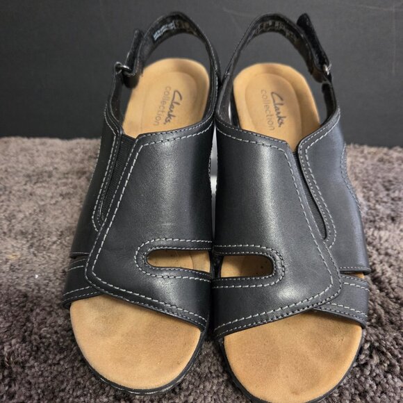 Clarks Merliah Style Black Leather Sandals Women's Size 8 Medium - Picture 2 of 12